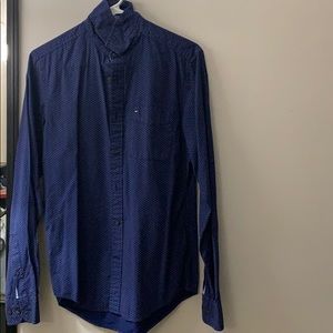 Dark blue button down shirt